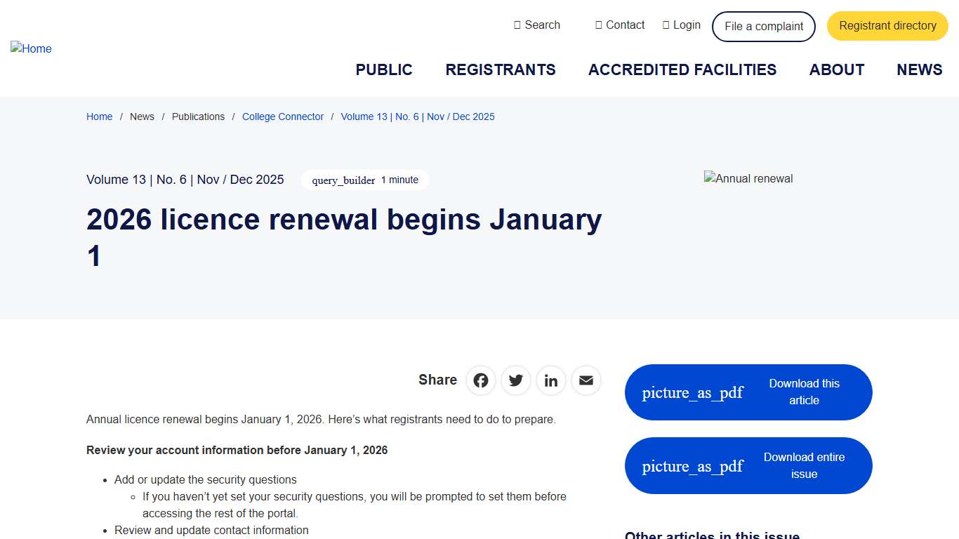 2026 licence renewal begins January 1 College of Physicians and Surgeons of BC