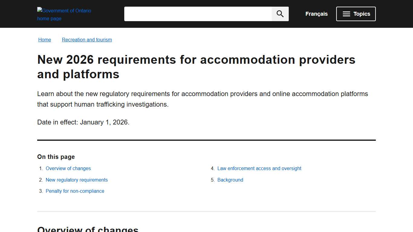New 2026 requirements for accommodation providers and platforms ontario.ca